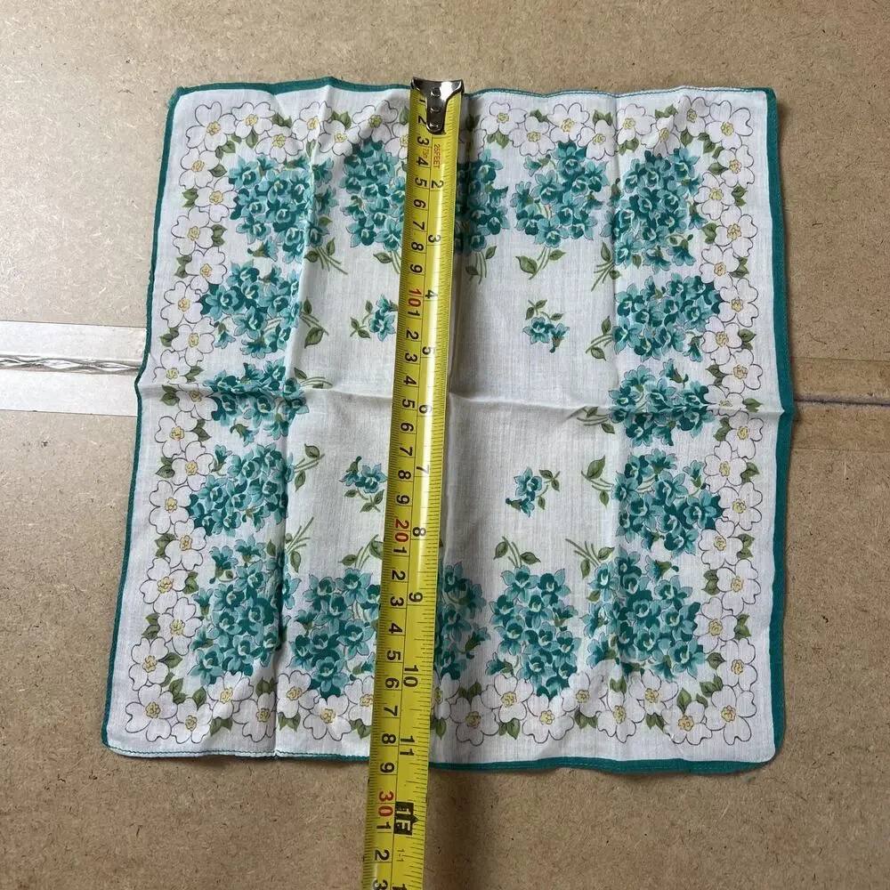 Handkerchief Mens One Size Aqua Floral 100% Cotton Lawn Pocket Square Accessory